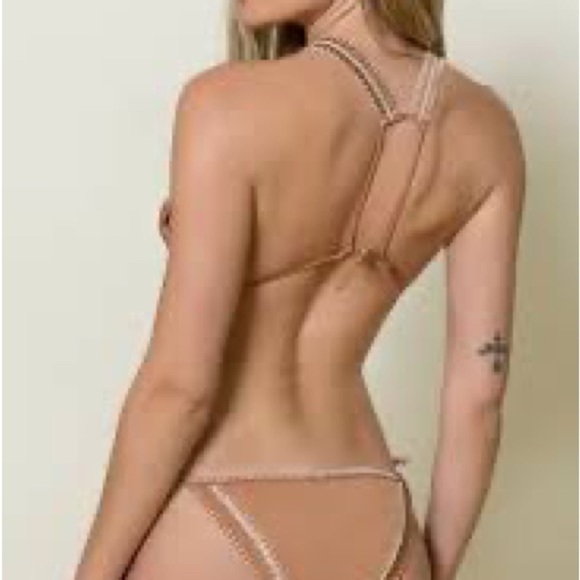 Benedetta La Isla Crochet Trim Slide Bikini Set Small Tan Nude Two Piece NWT - Picture 5 of 5